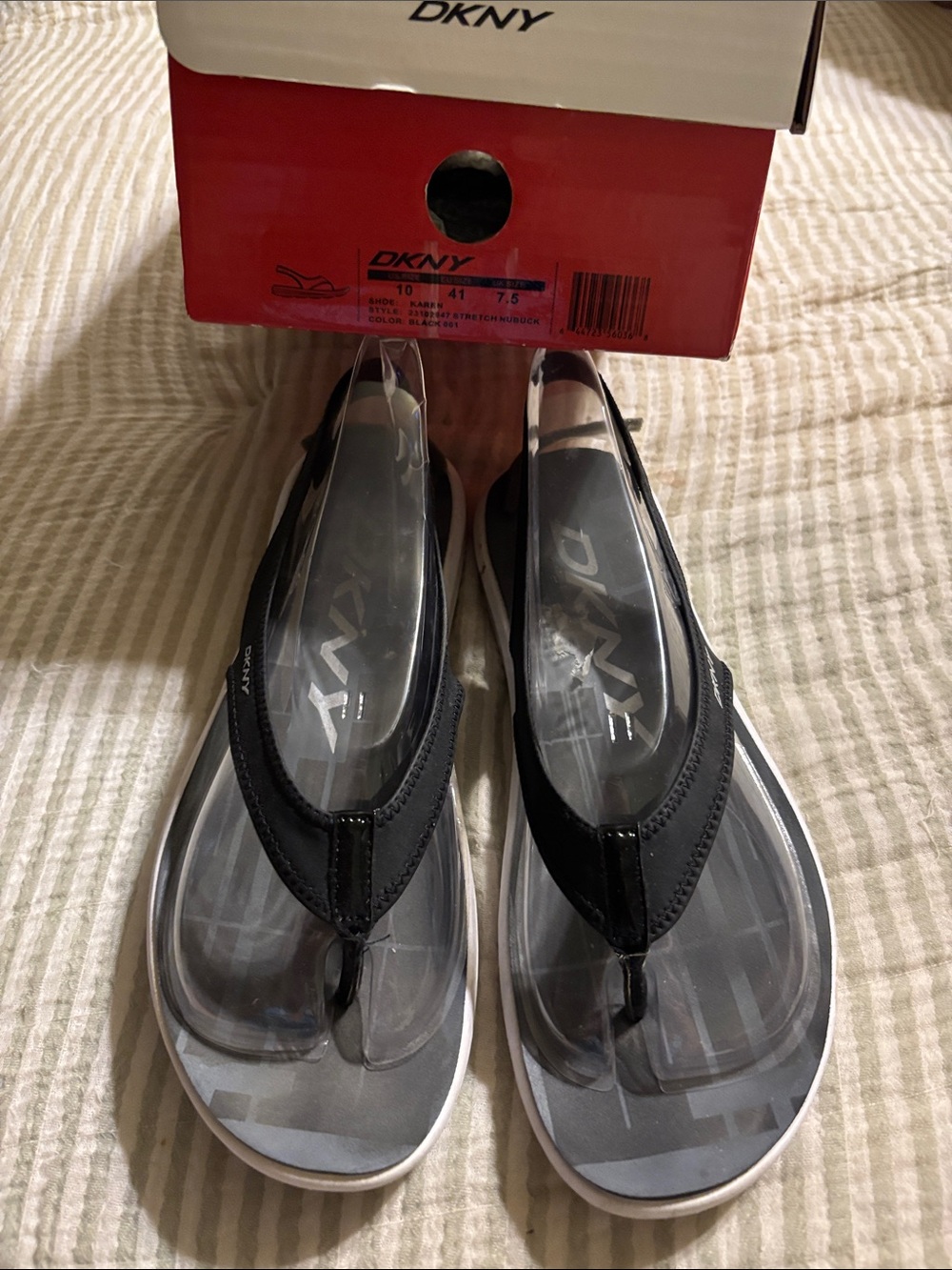 DKNY Black and Gray Women's Thong Sandals